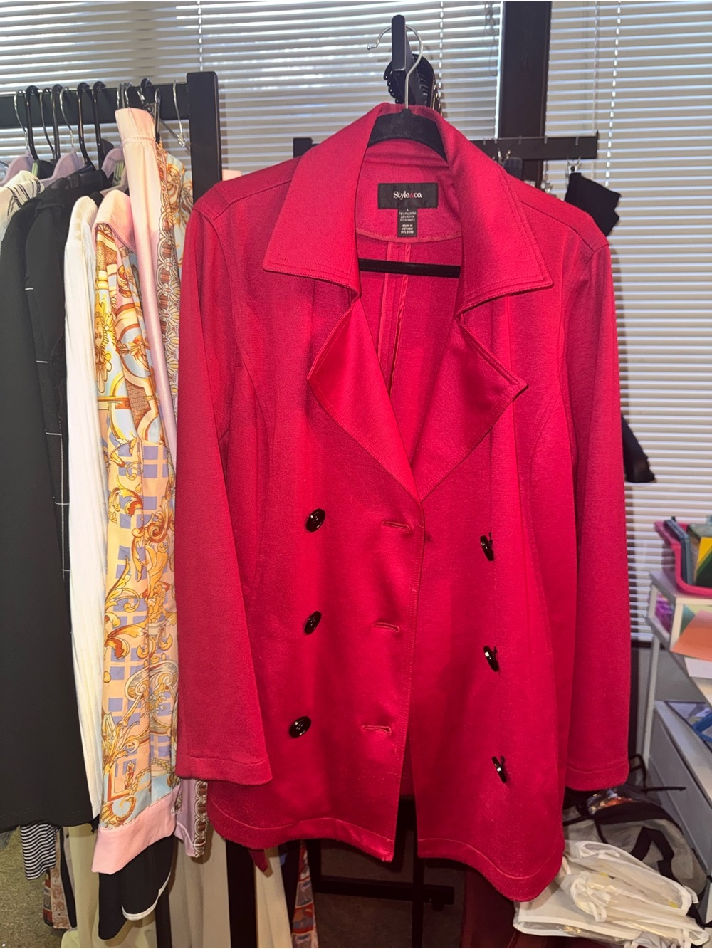 Style & Co. Double-Breasted Bright Red Coat